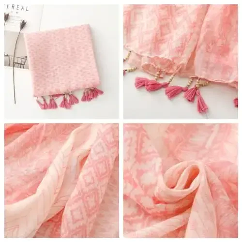 WaJuemy Travel Boho Scarf for Women Casual Lightweight PasModazoneina Scarves Fashion Multicolor Shawl Wraps with Fringed Beads - 6