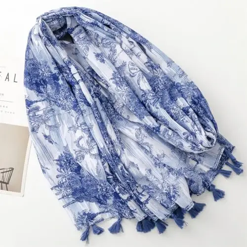 WaJuemy Travel Boho Scarf for Women Casual Lightweight PasModazoneina Scarves Fashion Multicolor Shawl Wraps with Fringed Beads - 3