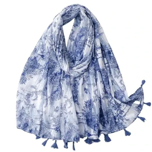 WaJuemy Travel Boho Scarf for Women Casual Lightweight PasModazoneina Scarves Fashion Multicolor Shawl Wraps with Fringed Beads - WAJUEMY