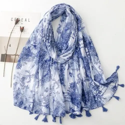WaJuemy Travel Boho Scarf for Women Casual Lightweight PasModazoneina Scarves Fashion Multicolor Shawl Wraps with Fringed Beads - WAJUEMY (1)