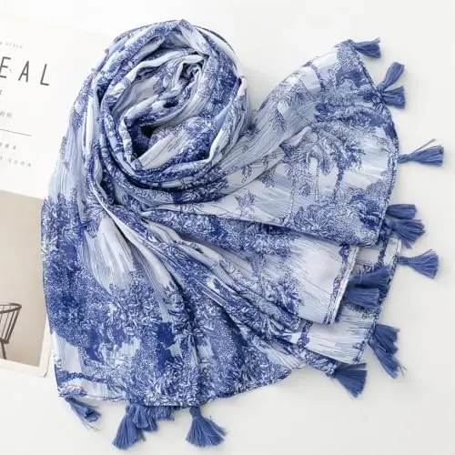 WaJuemy Travel Boho Scarf for Women Casual Lightweight PasModazoneina Scarves Fashion Multicolor Shawl Wraps with Fringed Beads - 4