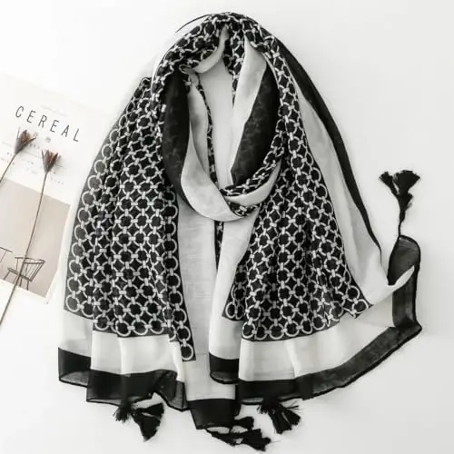 WaJuemy Travel Boho Scarf for Women Casual Lightweight PasModazoneina Scarves Fashion Multicolor Shawl Wraps with Fringed Beads - 6