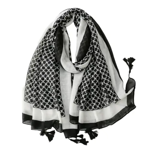 WaJuemy Travel Boho Scarf for Women Casual Lightweight PasModazoneina Scarves Fashion Multicolor Shawl Wraps with Fringed Beads 