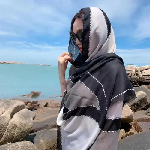 WaJuemy Travel Boho Scarf for Women Casual Lightweight PasModazoneina Scarves Fashion Multicolor Shawl Wraps with Fringed Beads - 4