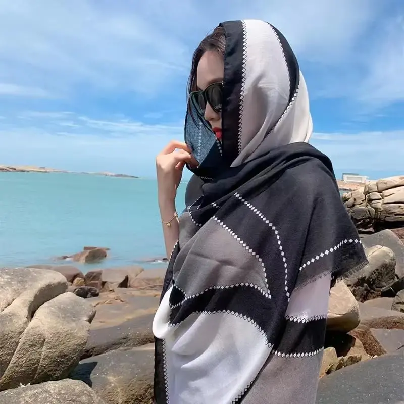 WaJuemy Travel Boho Scarf for Women Casual Lightweight PasModazoneina Scarves Fashion Multicolor Shawl Wraps with Fringed Beads - 4