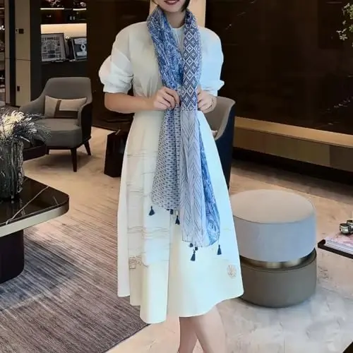 WaJuemy Travel Boho Scarf for Women Casual Lightweight PasModazoneina Scarves Fashion Multicolor Shawl Wraps with Fringed Beads - 3