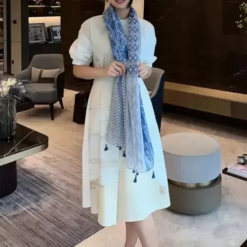 WaJuemy Travel Boho Scarf for Women Casual Lightweight PasModazoneina Scarves Fashion Multicolor Shawl Wraps with Fringed Beads - 3