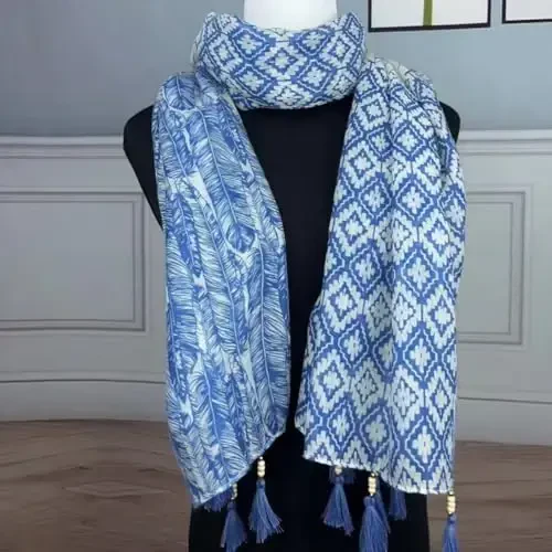 WaJuemy Travel Boho Scarf for Women Casual Lightweight PasModazoneina Scarves Fashion Multicolor Shawl Wraps with Fringed Beads - 5