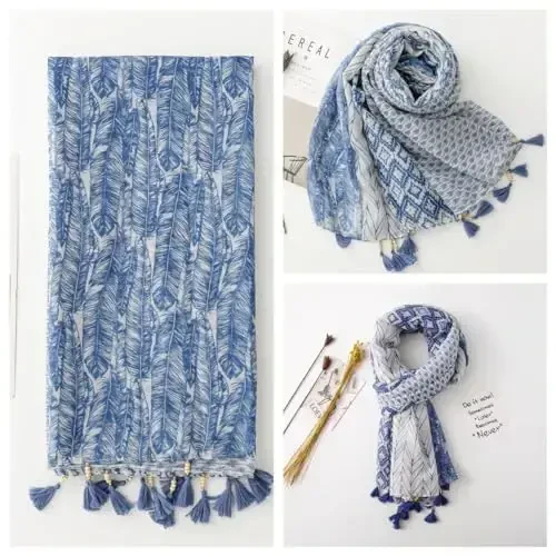 WaJuemy Travel Boho Scarf for Women Casual Lightweight PasModazoneina Scarves Fashion Multicolor Shawl Wraps with Fringed Beads - 6