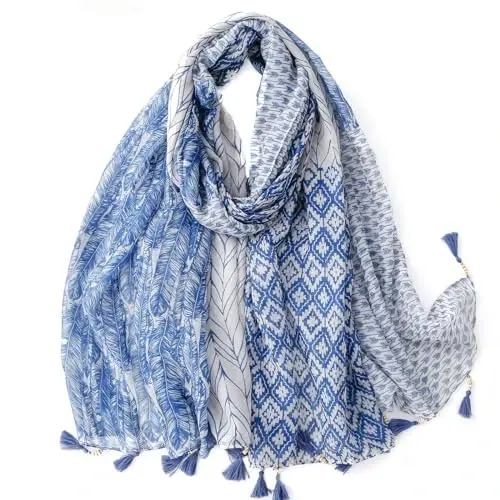 WaJuemy Travel Boho Scarf for Women Casual Lightweight PasModazoneina Scarves Fashion Multicolor Shawl Wraps with Fringed Beads - WAJUEMY