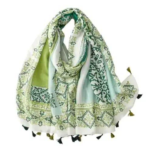 WaJuemy Travel Boho Scarf for Women Casual Lightweight PasModazoneina Scarves Fashion Multicolor Shawl Wraps with Fringed Beads - WAJUEMY