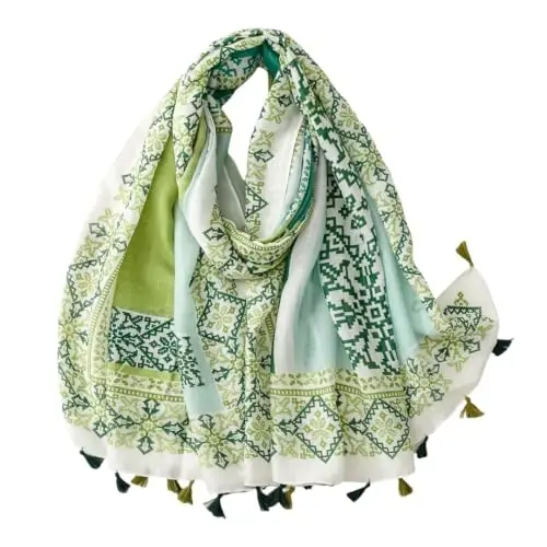 WaJuemy Travel Boho Scarf for Women Casual Lightweight PasModazoneina Scarves Fashion Multicolor Shawl Wraps with Fringed Beads - WAJUEMY