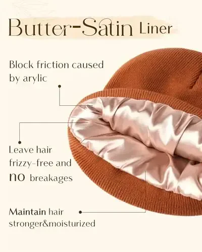 YANIBEST Satin Lined Beanie for Women Reduce Frizz Winter Hats for Women Men Silk Lining Soft Slouchy Warm Cuffed Less Static - 3