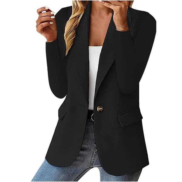 Summer Blazers for Women Lightweight Dressy Casual Blazers Open Front Solid Long Sleeve Work Office Jackets Blazers- - QEAGHOU