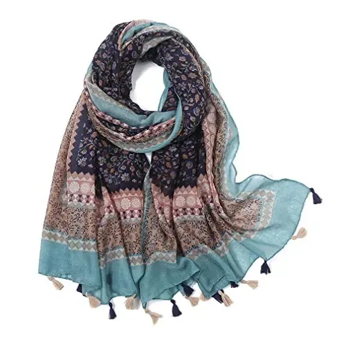 Yeieeo Boho Scarf for Women Lightweight Floral Printed Scarf Fall Winter Fashion Fringed Shawl 