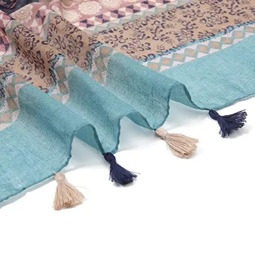 Kadınlar için Yeieeo Boho Eşarp Hafif Çiçek Baskılı Eşarp Sonbahar Kış Moda Saçaklı Şal - 12