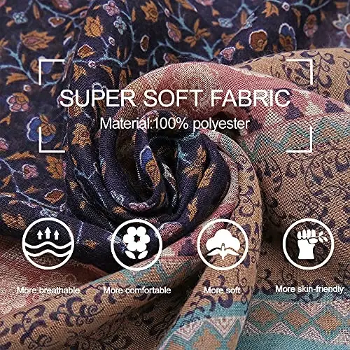 Kadınlar için Yeieeo Boho Eşarp Hafif Çiçek Baskılı Eşarp Sonbahar Kış Moda Saçaklı Şal - 3