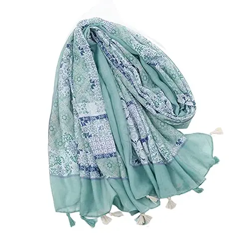 Kadınlar için Yeieeo Boho Eşarp Hafif Çiçek Baskılı Eşarp Sonbahar Kış Moda Saçaklı Şal - 10