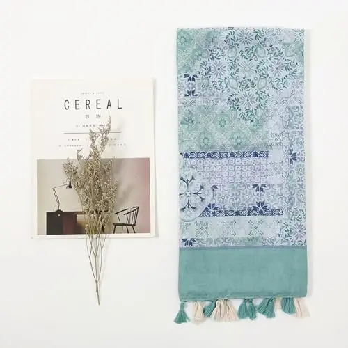 Kadınlar için Yeieeo Boho Eşarp Hafif Çiçek Baskılı Eşarp Sonbahar Kış Moda Saçaklı Şal - 12