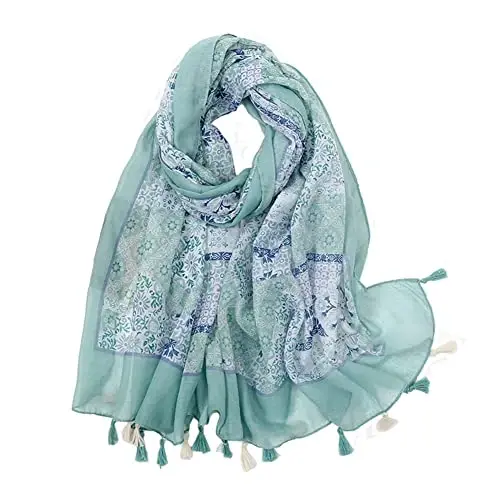Yeieeo Boho Scarf for Women Lightweight Floral Printed Scarf Fall Winter Fashion Fringed Shawl 