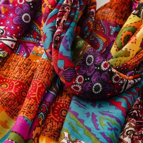 Kadınlar için Yeieeo Boho Eşarp Hafif Çiçek Baskılı Eşarp Sonbahar Kış Modası Saçaklı Şal - 5