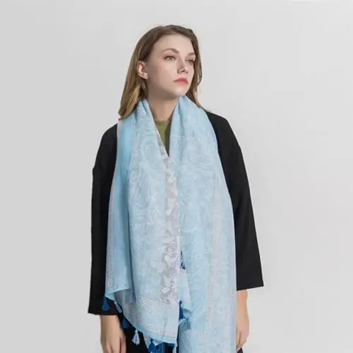 Yeieeo Boho Scarf for Women Lightweight Floral Printed Scarf Fall Winter Fashion Fringed Shawl - 3