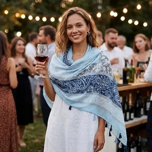 Yeieeo Boho Scarf for Women Lightweight Floral Printed Scarf Fall Winter Fashion Fringed Shawl - 3