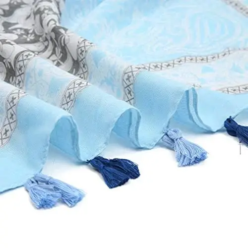 Yeieeo Boho Scarf for Women Lightweight Floral Printed Scarf Fall Winter Fashion Fringed Shawl - 5