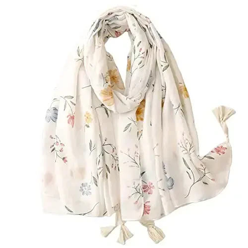 Yeieeo Boho Scarf for Women Lightweight Floral Printed Scarf Fall Winter Fashion Fringed Shawl - 1