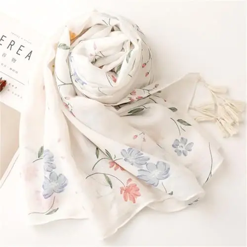 Yeieeo Boho Scarf for Women Lightweight Floral Printed Scarf Fall Winter Fashion Fringed Shawl - 6