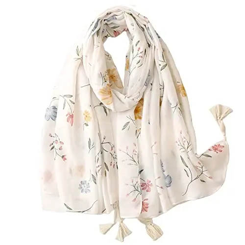 Yeieeo Boho Scarf for Women Lightweight Floral Printed Scarf Fall Winter Fashion Fringed Shawl 
