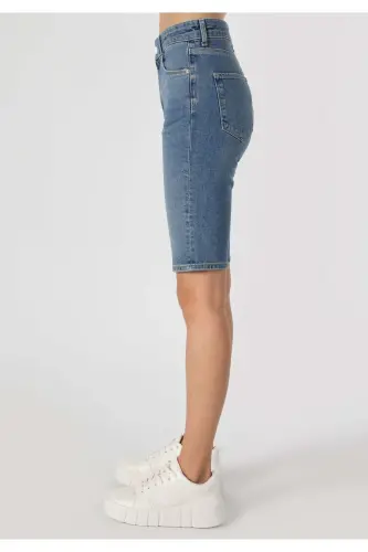 Slim Straight Fit Yüksel Bel Kadın Mavi Jean Şort - 5