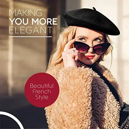 French Wool Beret Hat - Classic Stretchable - One Size Fits Most - Solid Color - Stylish Chic Parisian - 2