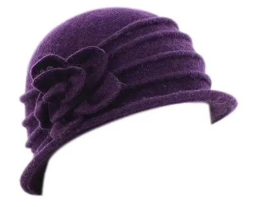 Round Cloche Hat for Women Vintage Wool 1920s Cloche Winter Hat - 2