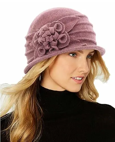 Round Cloche Hat for Women Vintage Wool 1920s Cloche Winter Hat - 1