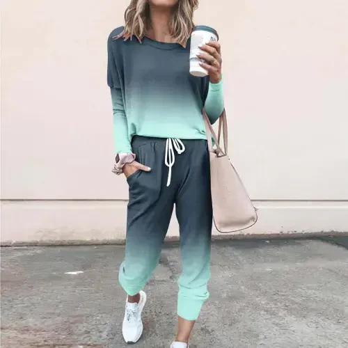 Zkozptok Two Piece Outfits Sweatsuit for Womens Long Sleeve Crewneck Pullover Tops Long Pants Jogger Tracksuit Sets- - ZKOZPTOK (1)