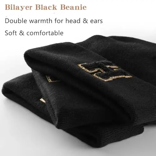 Lightbird Initial.s Beanie for Women and Teen Girls, Winter Black Beanie Hat, Personalized Gifts for Women - 4