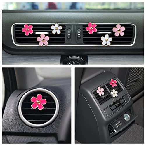 Pink Car Accessories for Women Teen Girls 6PCS Cute Auto Scent Air Fresheners Vent Clips Girly Daisy Flower Decorations Interior Aesthetic Things Cars Perfume Decor Stuff Christmas Gifts for Her Mom - 4