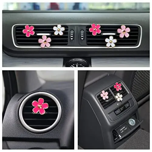 Pink Car Accessories for Women Teen Girls 6PCS Cute Auto Scent Air Fresheners Vent Clips Girly Daisy Flower Decorations Interior Aesthetic Things Cars Perfume Decor Stuff Christmas Gifts for Her Mom - 4