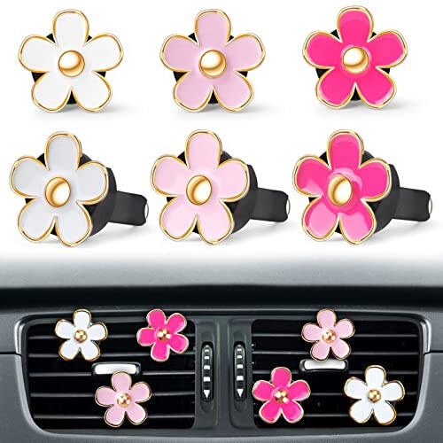 Pink Car Accessories for Women Teen Girls 6PCS Cute Auto Scent Air Fresheners Vent Clips Girly Daisy Flower Decorations Interior Aesthetic Things Cars Perfume Decor Stuff Christmas Gifts for Her Mom - 1
