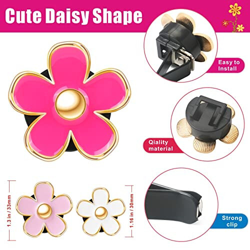 Pink Car Accessories for Women Teen Girls 6PCS Cute Auto Scent Air Fresheners Vent Clips Girly Daisy Flower Decorations Interior Aesthetic Things Cars Perfume Decor Stuff Christmas Gifts for Her Mom - 3