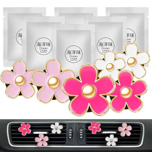 Pink Car Accessories for Women Teen Girls 6PCS Cute Auto Scent Air Fresheners Vent Clips Girly Daisy Flower Decorations Interior Aesthetic Things Cars Perfume Decor Stuff Christmas Gifts for Her Mom - 6