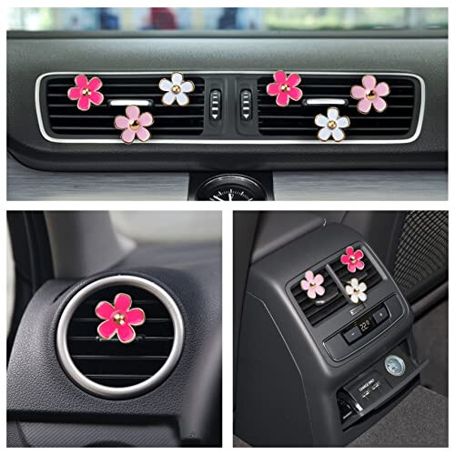Pink Car Accessories for Women Teen Girls 6PCS Cute Auto Scent Air Fresheners Vent Clips Girly Daisy Flower Decorations Interior Aesthetic Things Cars Perfume Decor Stuff Christmas Gifts for Her Mom - 4