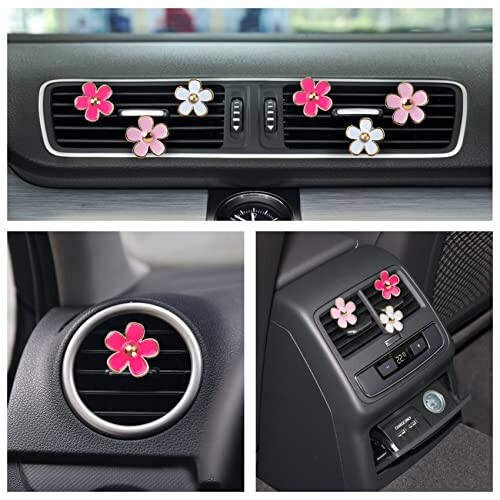 Pink Car Accessories for Women Teen Girls 6PCS Cute Auto Scent Air Fresheners Vent Clips Girly Daisy Flower Decorations Interior Aesthetic Things Cars Perfume Decor Stuff Christmas Gifts for Her Mom - 4
