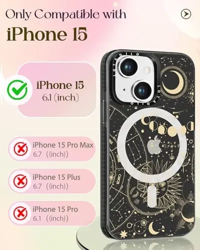 Kadınlar ve Kızlar İçin Lotadilo iPhone 15 Kılıfı - Magsafe Uyumlu Kawaii Tasarım Manyetik Halka Tutucu Stant Ay Güneş Yıldız Telefon Kılıfları Estetik Kızsı TPU Kılıf 15 İçin - LOTADILO (1)