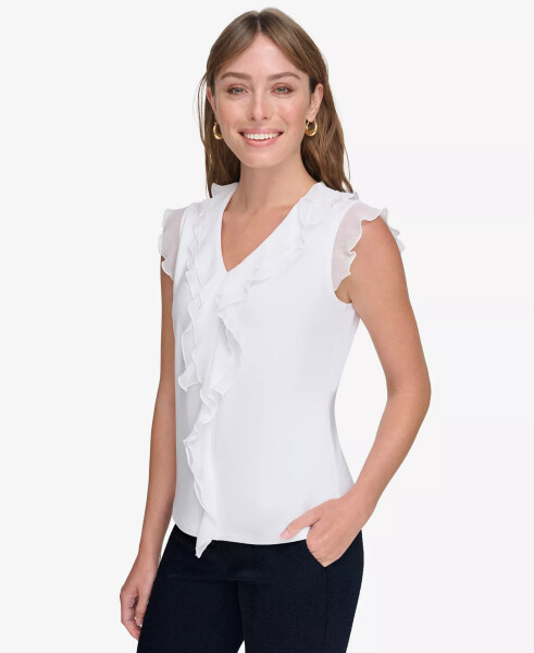 Women's Ruffled Mixed-Media Top-Ivory - 3