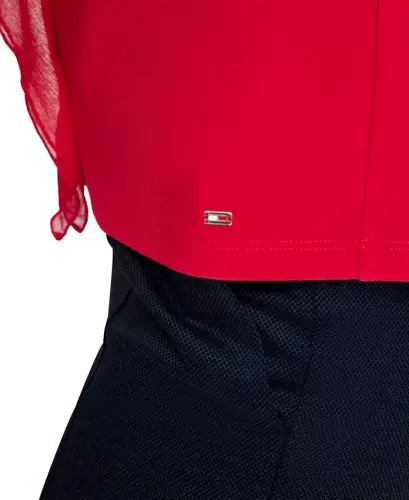 Women's Ruffled Mixed-Media Top - Scarlet - 6