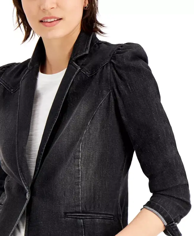 Women's Puff-Sleeve Blazer, Created for Modazone - Deep Black - 3