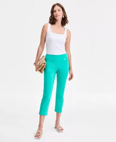 Women's Bengaline Pull-On Capri Pants, Created for Modazone-Surf Green 
