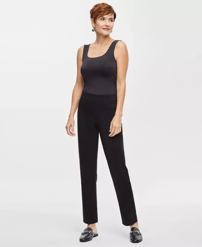 Women's Tummy Control Pull-On Slim-Leg Pants, Exclusively at Modazone - Deep Black - 1